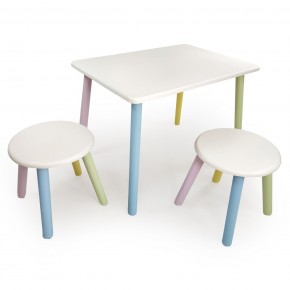 Детский комплект стол и два табурета круглых с накладкой Алфавит (Белый, Белый, Цветной) в Салехарде - salehard.mebel-74.com | фото