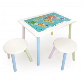 Детский комплект стол и два табурета круглых с накладкой Детский мир (Белый, Белый, Цветной) в Салехарде - salehard.mebel-74.com | фото